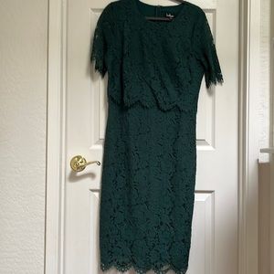 Lulus Green lace midi dress